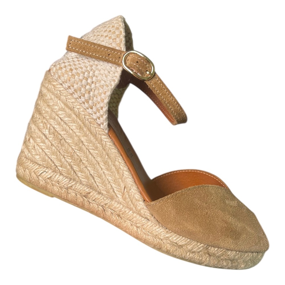 Dalson Tan Suede Peep Toe Wedge Espadrille Sandals Made In Spain Size 6.5 - Picture 8 of 12